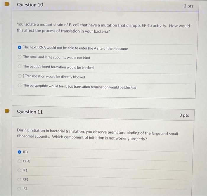 Solved Question 10 3 pts You isolate a mutant strain of E. | Chegg.com