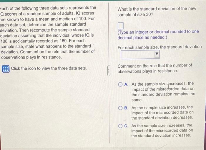 Solved For each data set, compute the standard deviation | Chegg.com