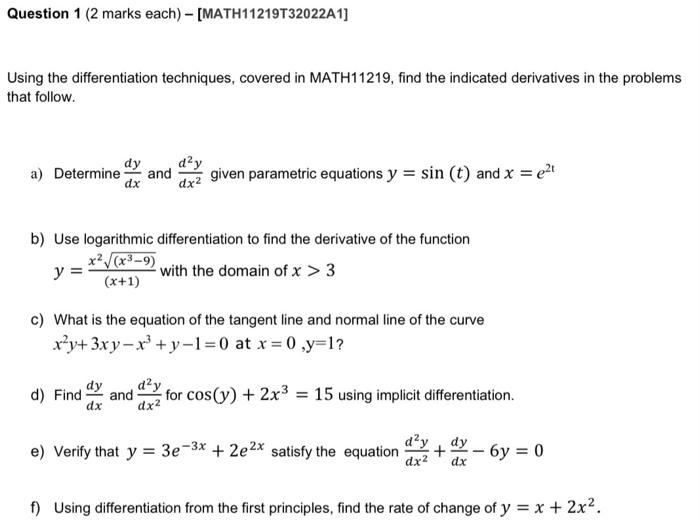 Solved Using the differentiation techniques, covered in MATH | Chegg.com