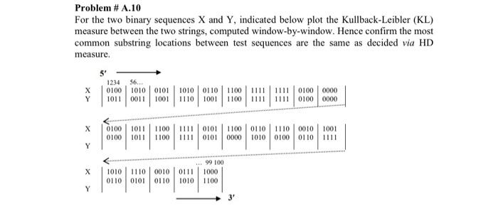 Problem #A.10 For the two binary sequences X and Y, | Chegg.com