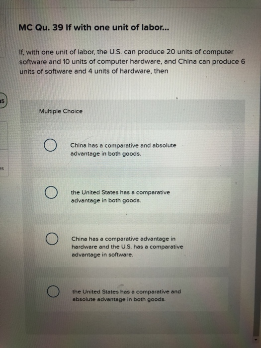 Solved Mc Qu 39 If With One Unit Of Labor If With On Chegg Com