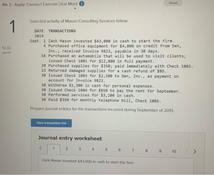 Solved Saved Wk 3 - Apply: Connect Exercise (due Mon) | Chegg.com