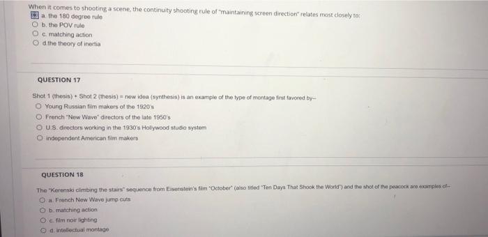 Solved When it comes to shooting a scene, the continuity | Chegg.com