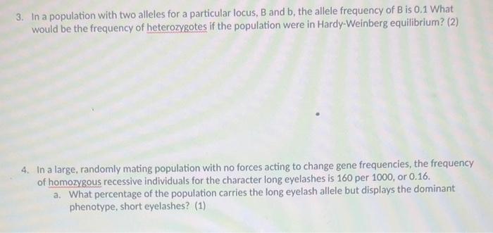 Solved 3. In a population with two alleles for a particular | Chegg.com