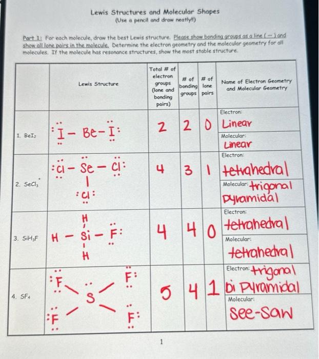 Solved For each molecule from part one (1-12) determine the | Chegg.com