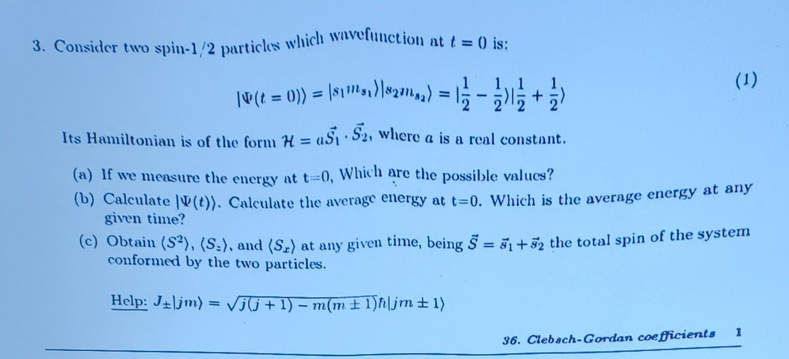 Solved 3 Consider Two Spin 1 2 Particles Which Wavefunction