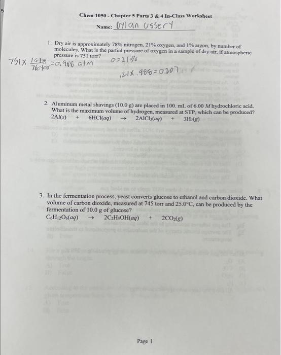 Solved Chem 1050 - Chapter 5 Parts 3 \& 4 In-Class Worksheet | Chegg.com