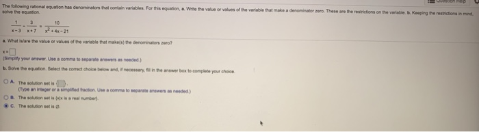 Solved HOP The following rational equation has denominators | Chegg.com