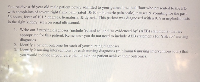 Solved You receive a 56 year old male patient newly admitted | Chegg.com