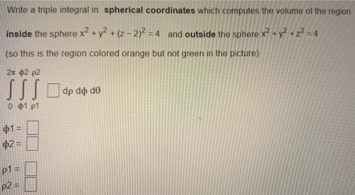 Solved Write a triple integral in spherical coordinates | Chegg.com