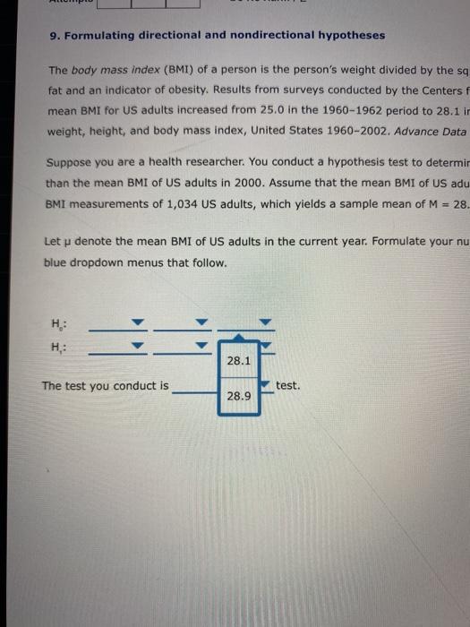 Solved 9. Formulating directional and nondirectional | Chegg.com