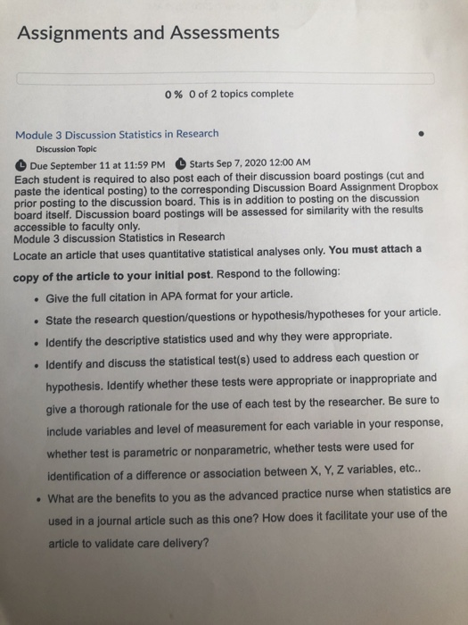 Assignments and Assessments 0% 0 of 2 topics complete | Chegg.com