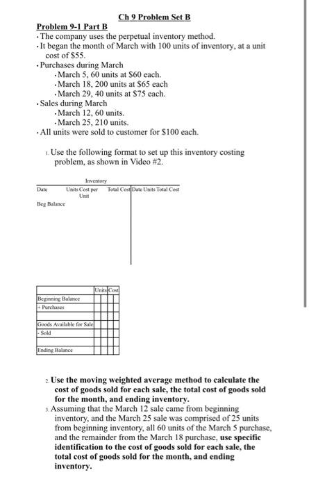 Solved Ch 9 Problem Set B Problem 9-1 Part B The Company | Chegg.com