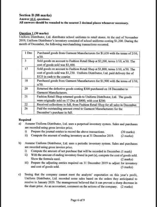 Solved Section A (12 marks) Multiple Choice Questions Answer | Chegg.com