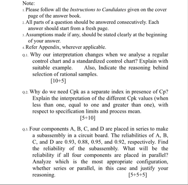 Solved Note:Please follow all the Instructions to Candidates | Chegg.com