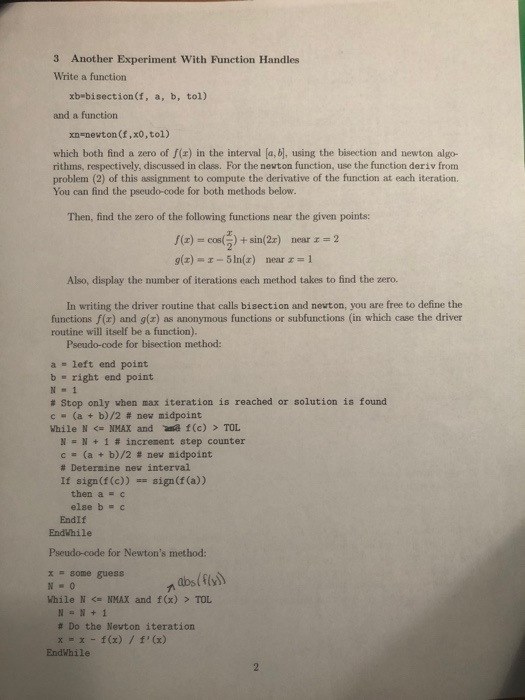 Solved 3 Another Experiment With Function Handles Write a | Chegg.com