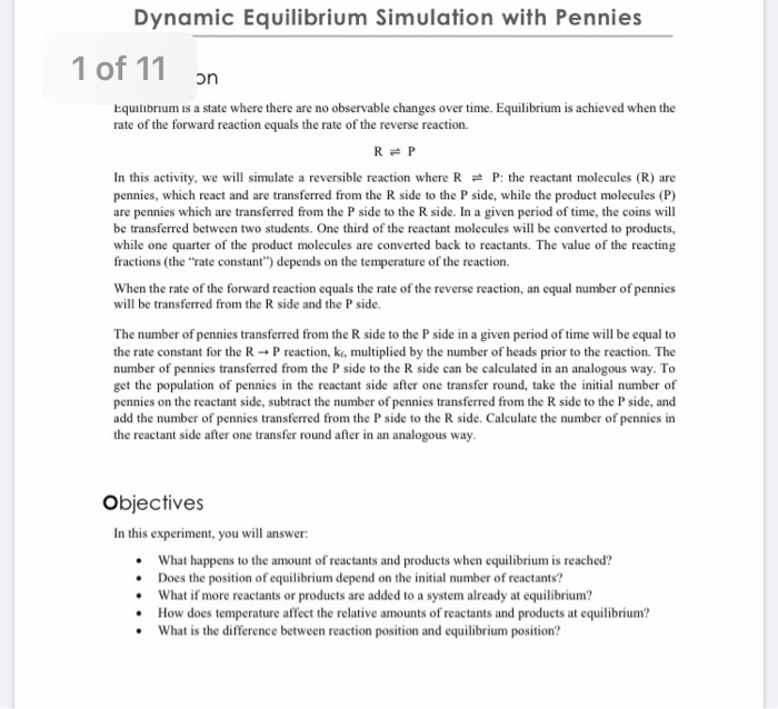 Solved Dynamic Equilibrium Simulation with Pennies 1 of 11
