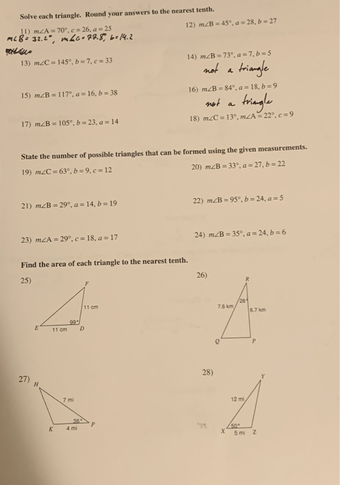 Solve Each Triangle Round Your Answers To The Chegg Com