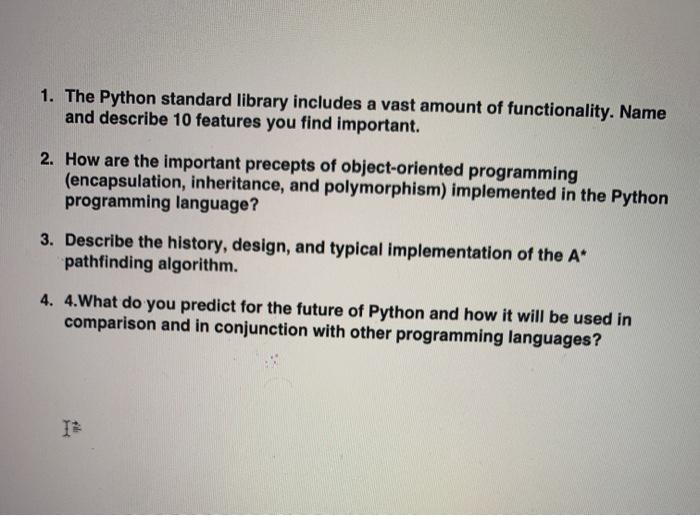 Solved 1. The Python standard library includes a vast amount | Chegg.com
