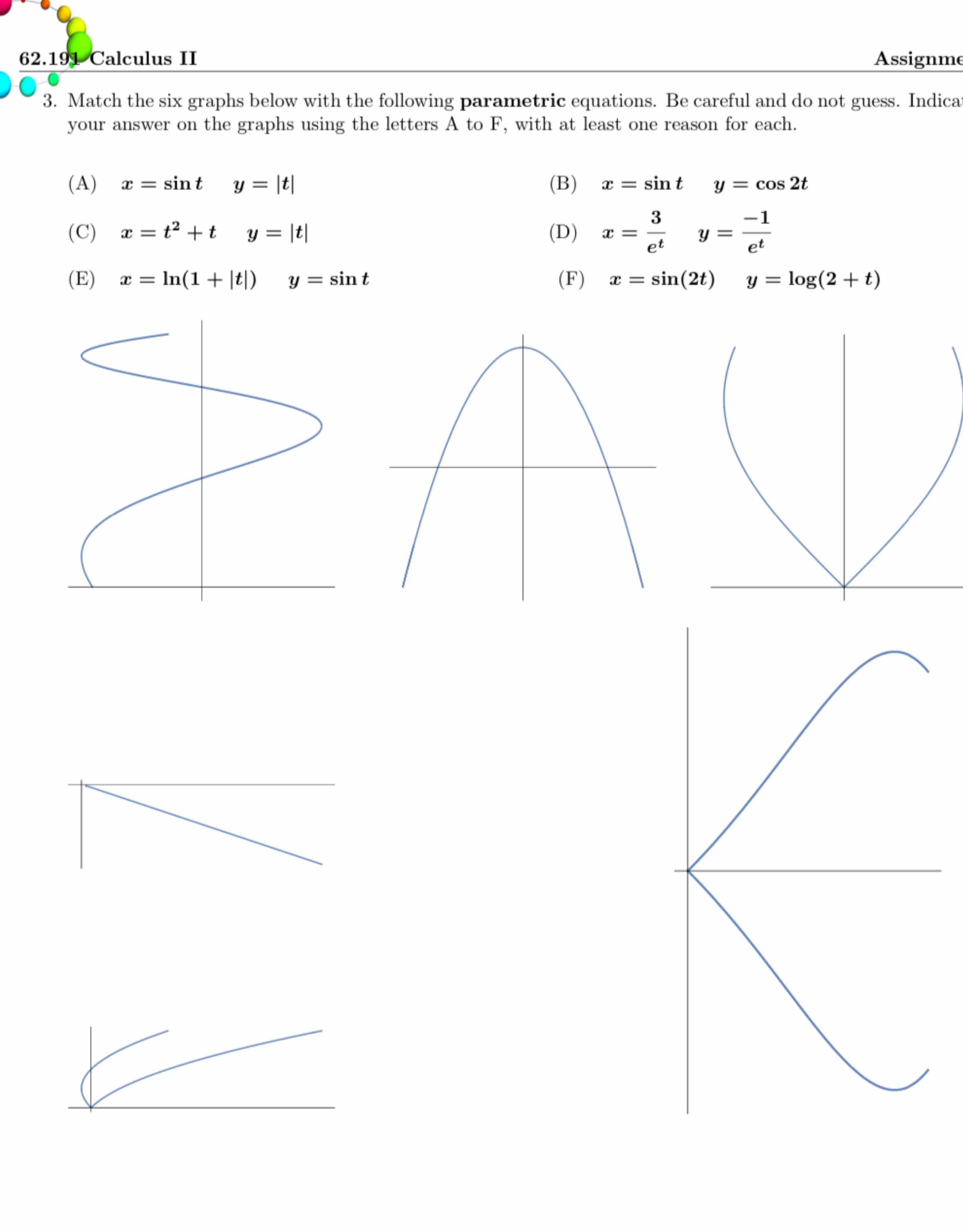 Graph Match Up Question Solved Match the six graphs below with the following | Chegg.com