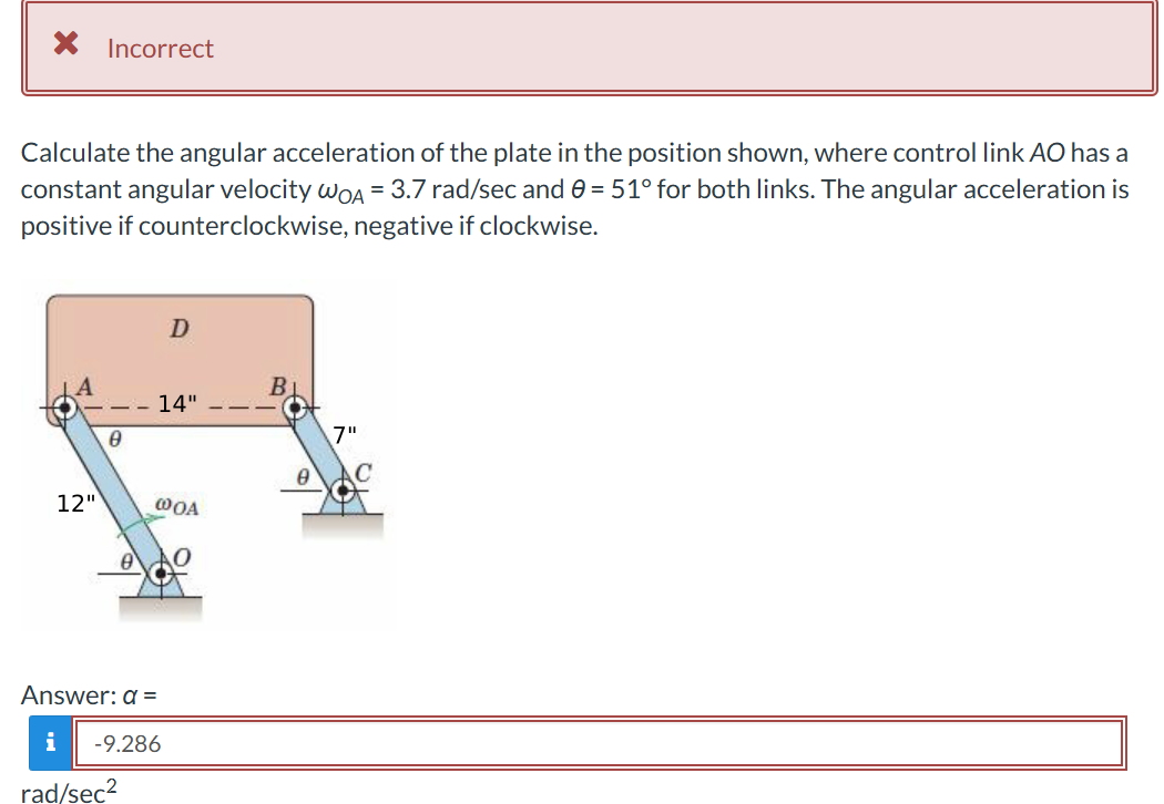 Solved IncorrectCalculate the angular acceleration of ﻿the | Chegg.com
