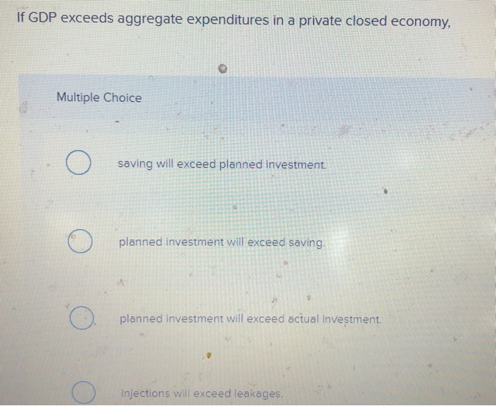 Solved If GDP exceeds aggregate expenditures in a private | Chegg.com