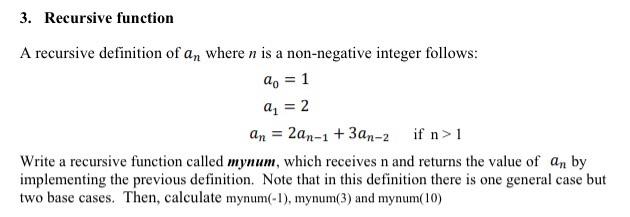 Solved 3. Recursive function A recursive definition of an | Chegg.com
