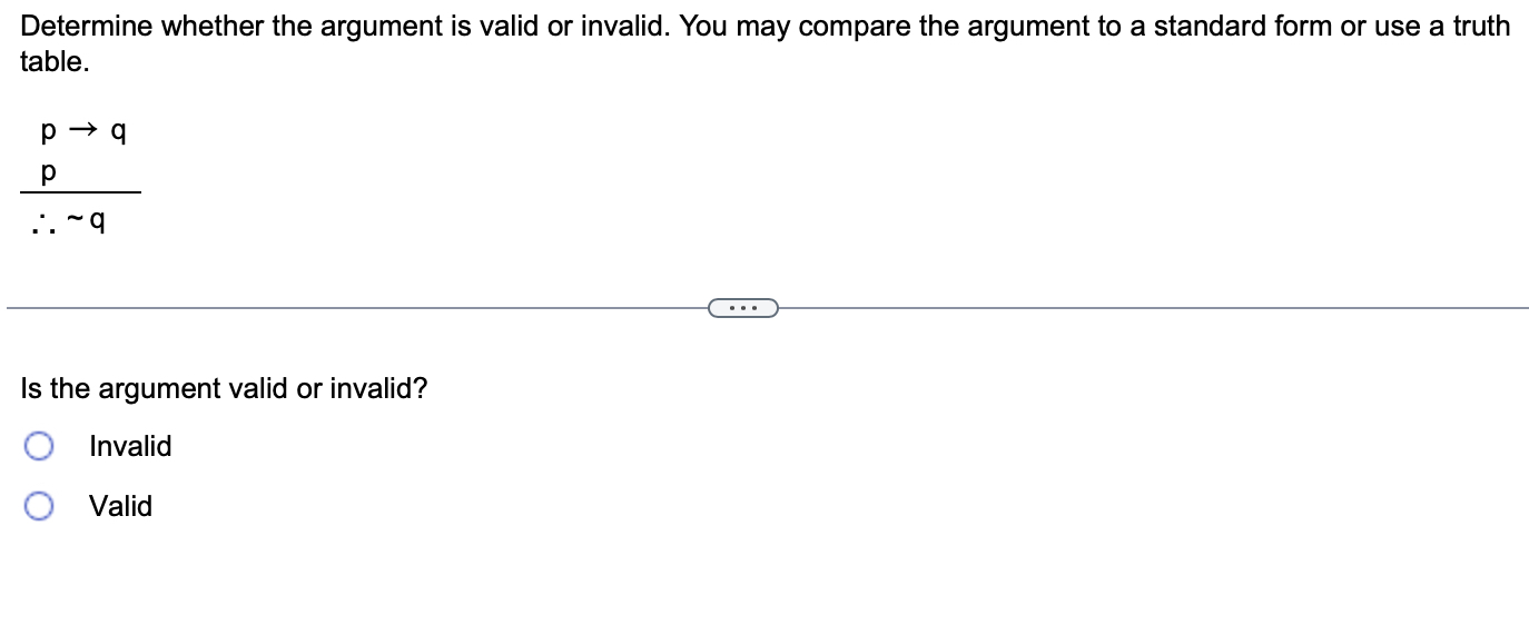 Solved Determine whether the argument is valid or invalid. | Chegg.com
