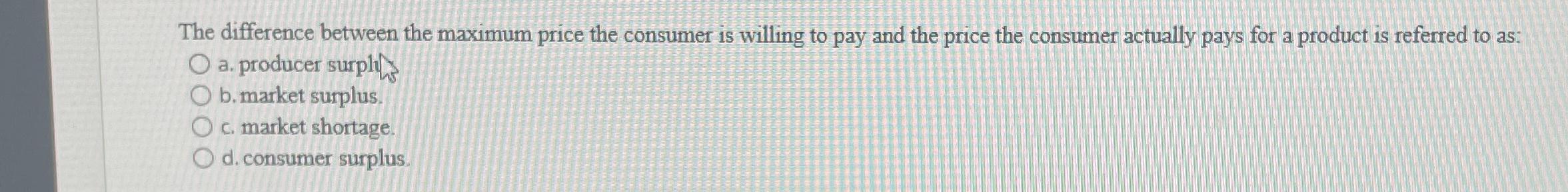 Solved The difference between the maximum price the consumer | Chegg.com