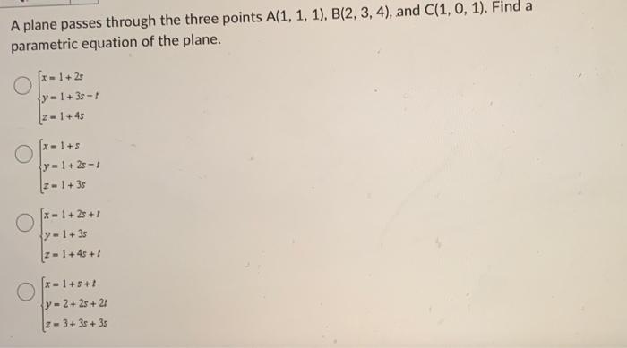 Solved A plane passes through the three points | Chegg.com