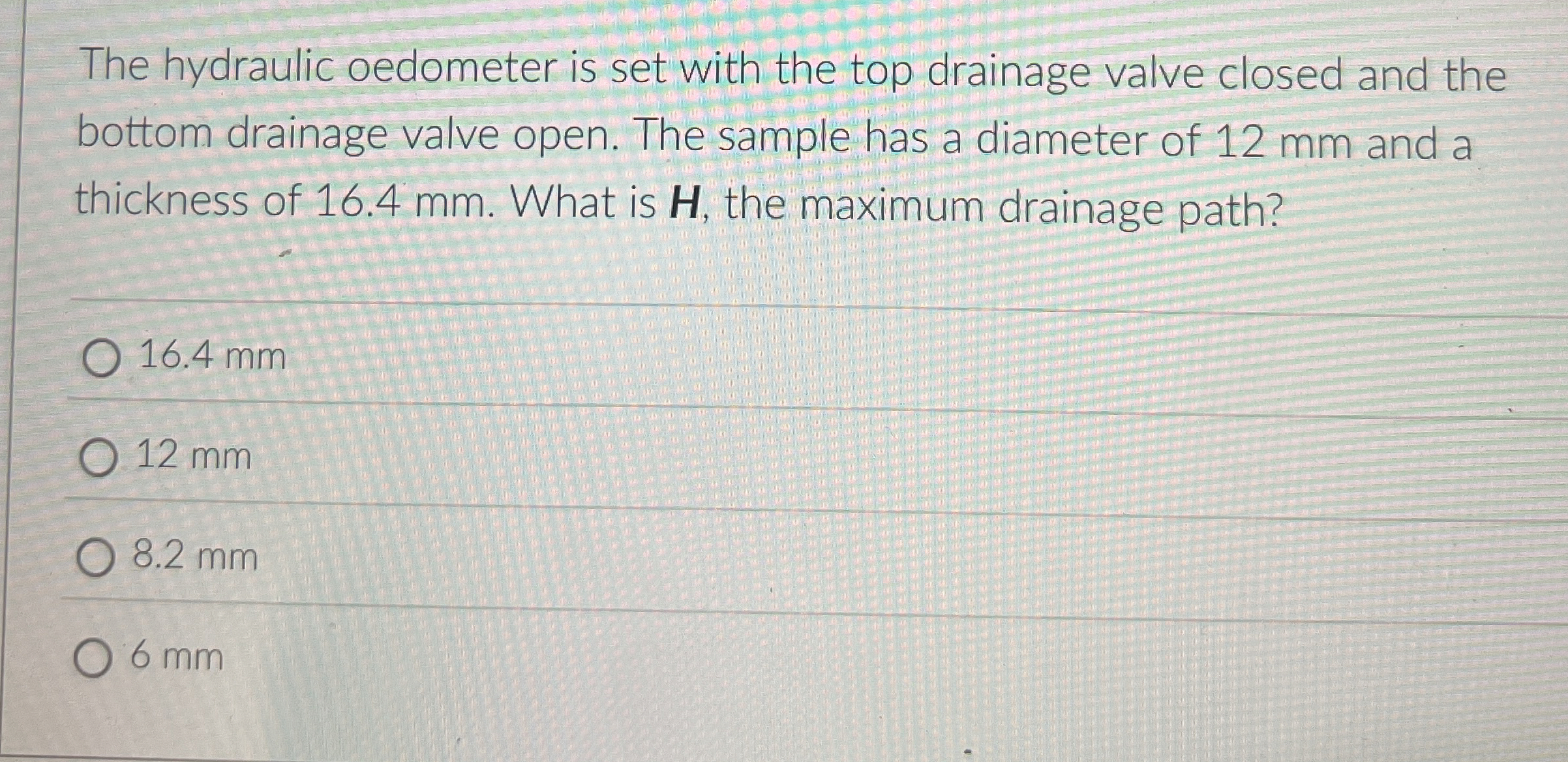 The hydraulic oedometer is set with the top drainage