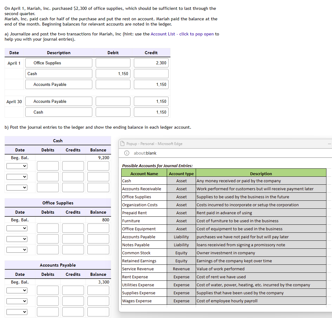 Solved On April 1, ﻿Mariah, Inc. purchased 2,300 ﻿of office