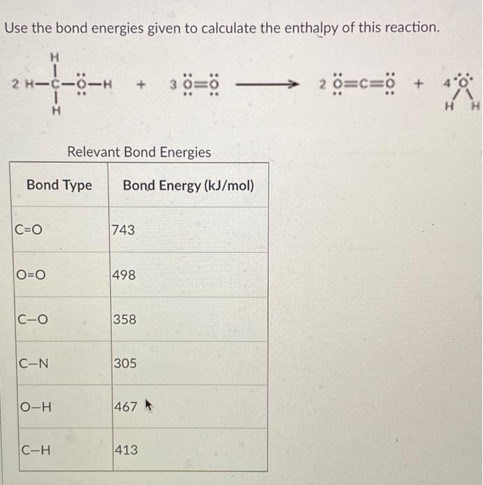 Solved Use The Bond Energies Given To Calculate The Enthalpy | Chegg.com