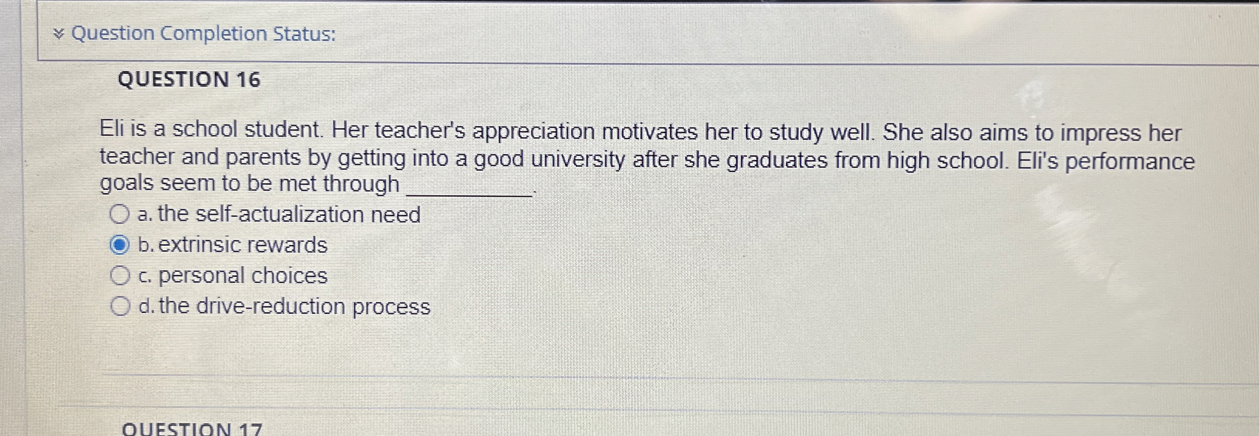 Solved Question Completion Status:QUESTION 16Eli is a school | Chegg.com