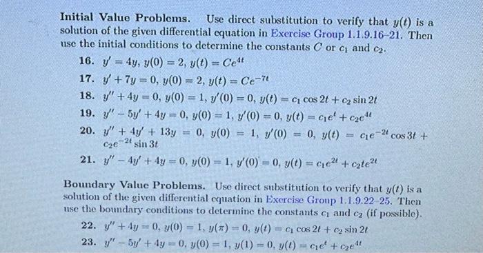Solved Initial Value Problems. Use direct substitution to | Chegg.com