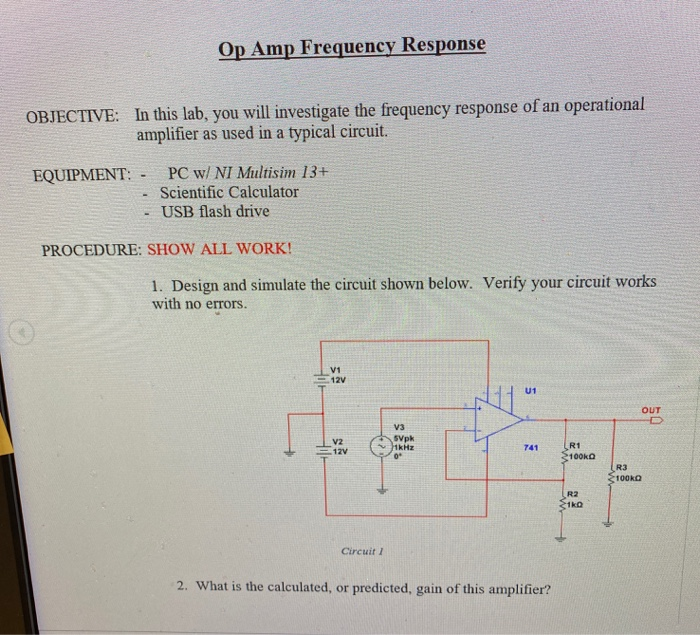 Solved Op Amp Frequency Response OBJECTIVE: In this lab, you | Chegg.com