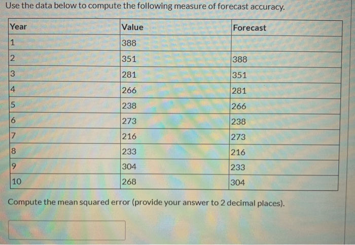 Solved Use the data below to compute the following measure | Chegg.com
