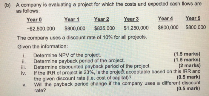 Solved (b) A Company Is Evaluating A Project For Which The | Chegg.com