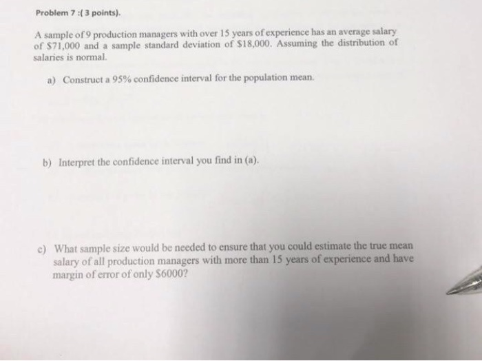 Solved Problem 7 3 Points A Sample Of 9 Production 0418