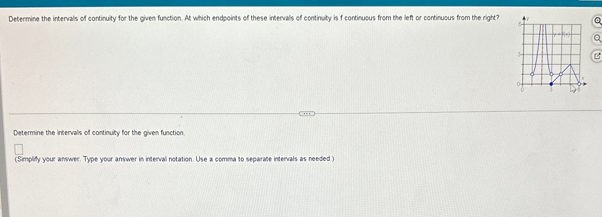 Solved Determine the intervals of continuity for the given | Chegg.com image.