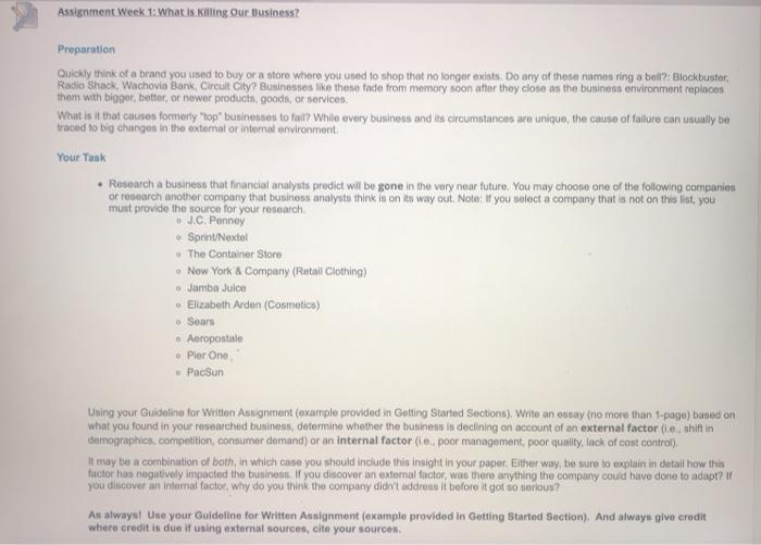 assignment what is killing your business