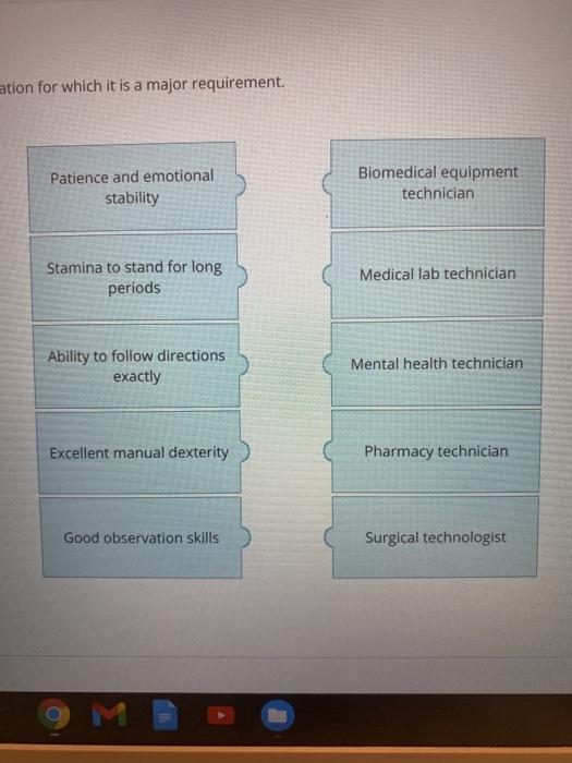 ation for which it is a major requirement. Patience and emotional stability Biomedical equipment technician Stamina to stand