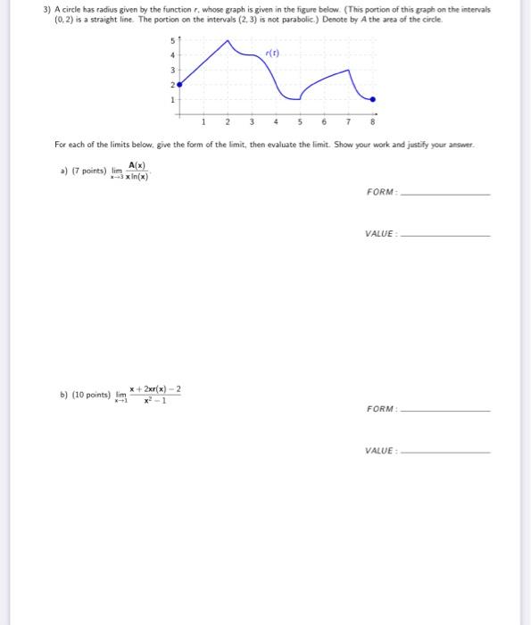 Solved 3) A circle has radius given by the function r, whose 