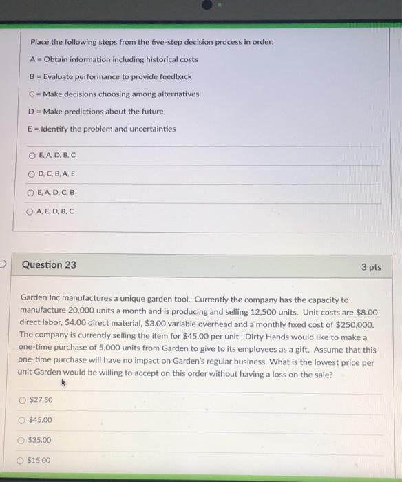 Solved Place the following steps from the five-step decision | Chegg.com