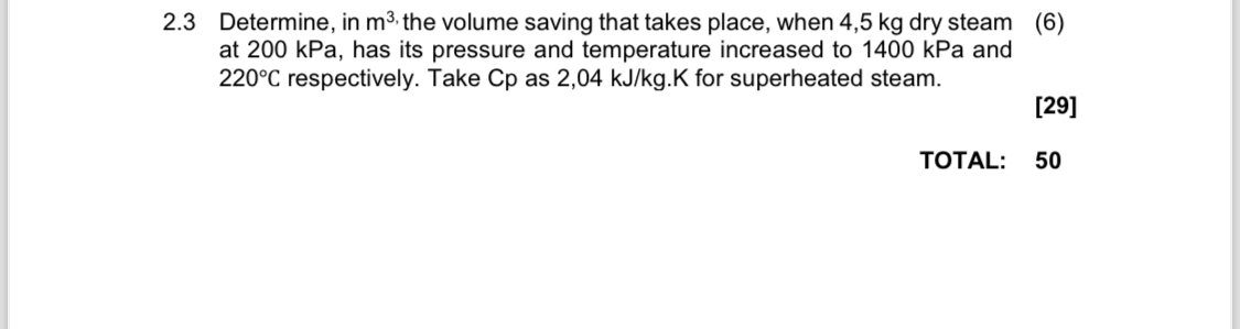 Solved 2.3 ﻿Determine, in m3, ﻿the volume saving that takes | Chegg.com