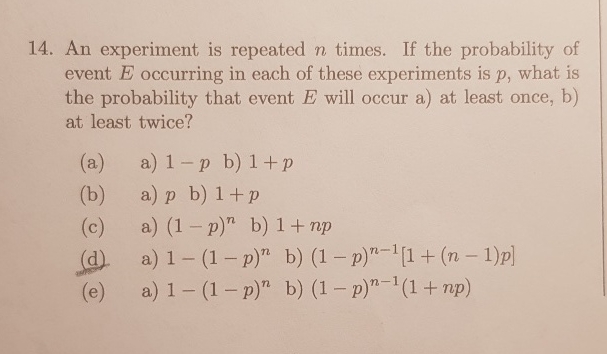 Solved An experiment is repeated n ﻿times. If the | Chegg.com