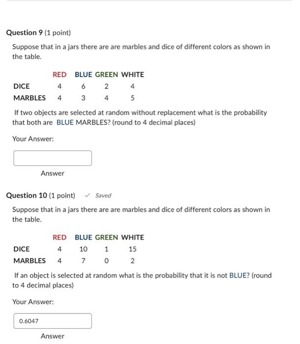 Solved Question 9 (1 point) Suppose that in a jars there are | Chegg.com