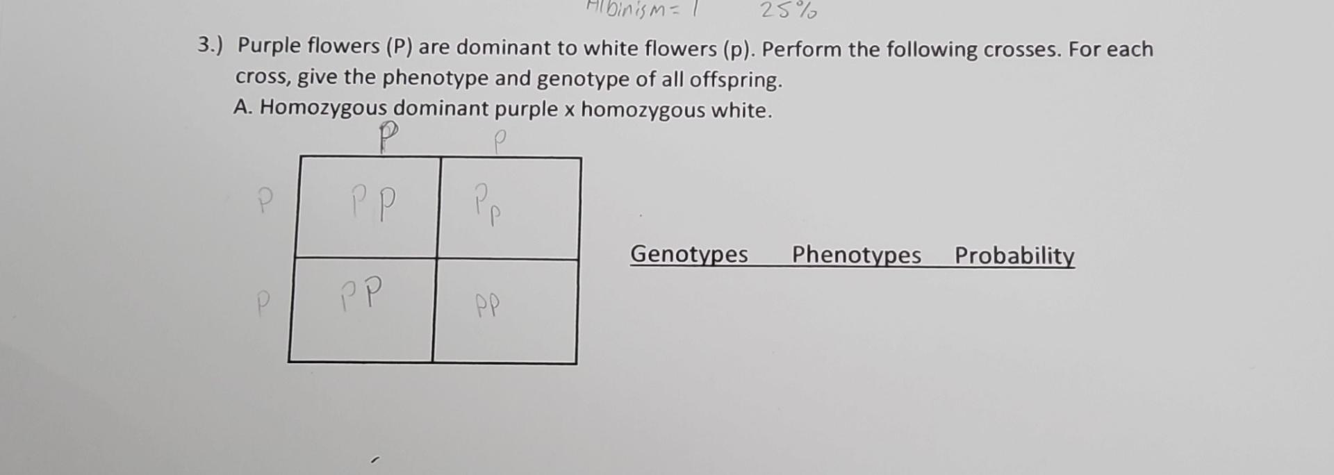 Solved 3.) Purple flowers (P) are dominant to white flowers | Chegg.com