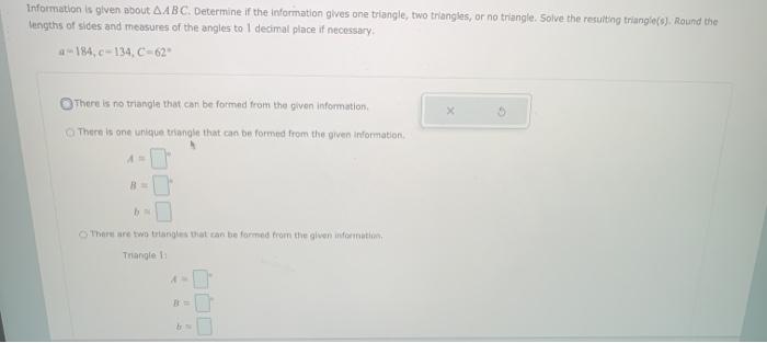 Solved Information is given about AABC. Determine if the | Chegg.com