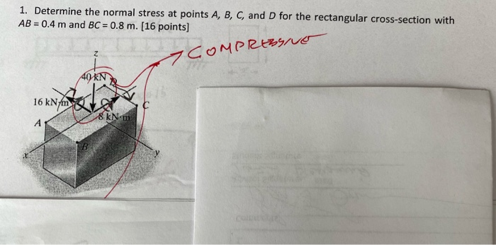 Solved 1. Determine the normal stress at points A, B, C, and | Chegg.com
